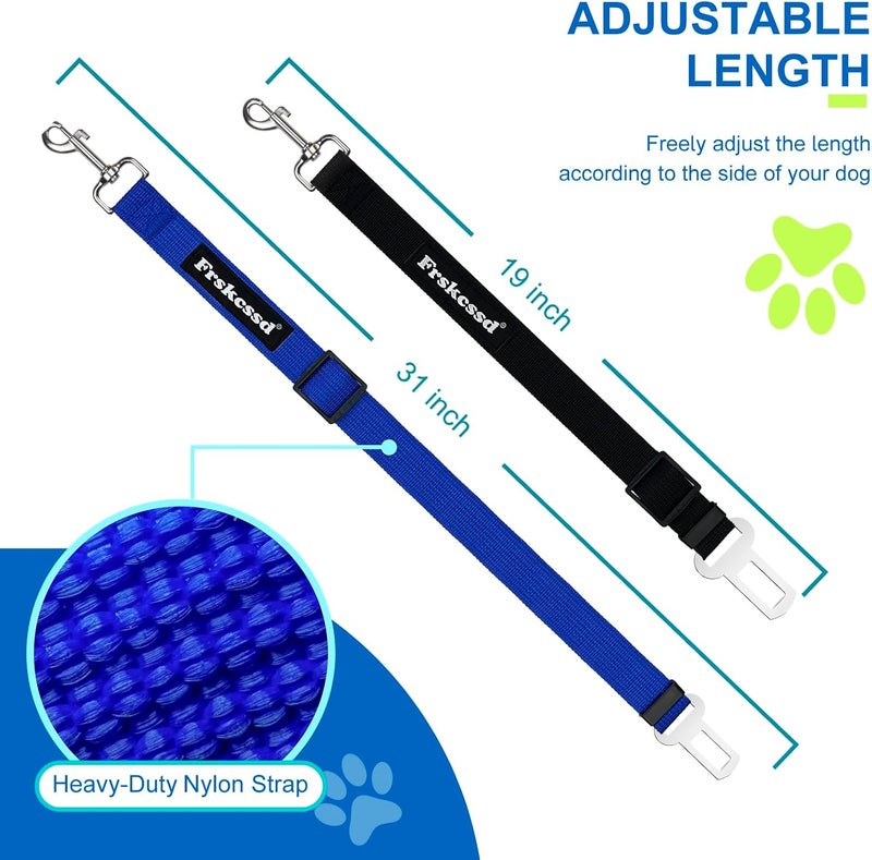 Frskcssd 2 PCS Dog Seat Belt for Car Adjustable Dog Car Harness Heavy Duty Nylon Dogs Safety Seat Belt (Black+Blue) - Image 2